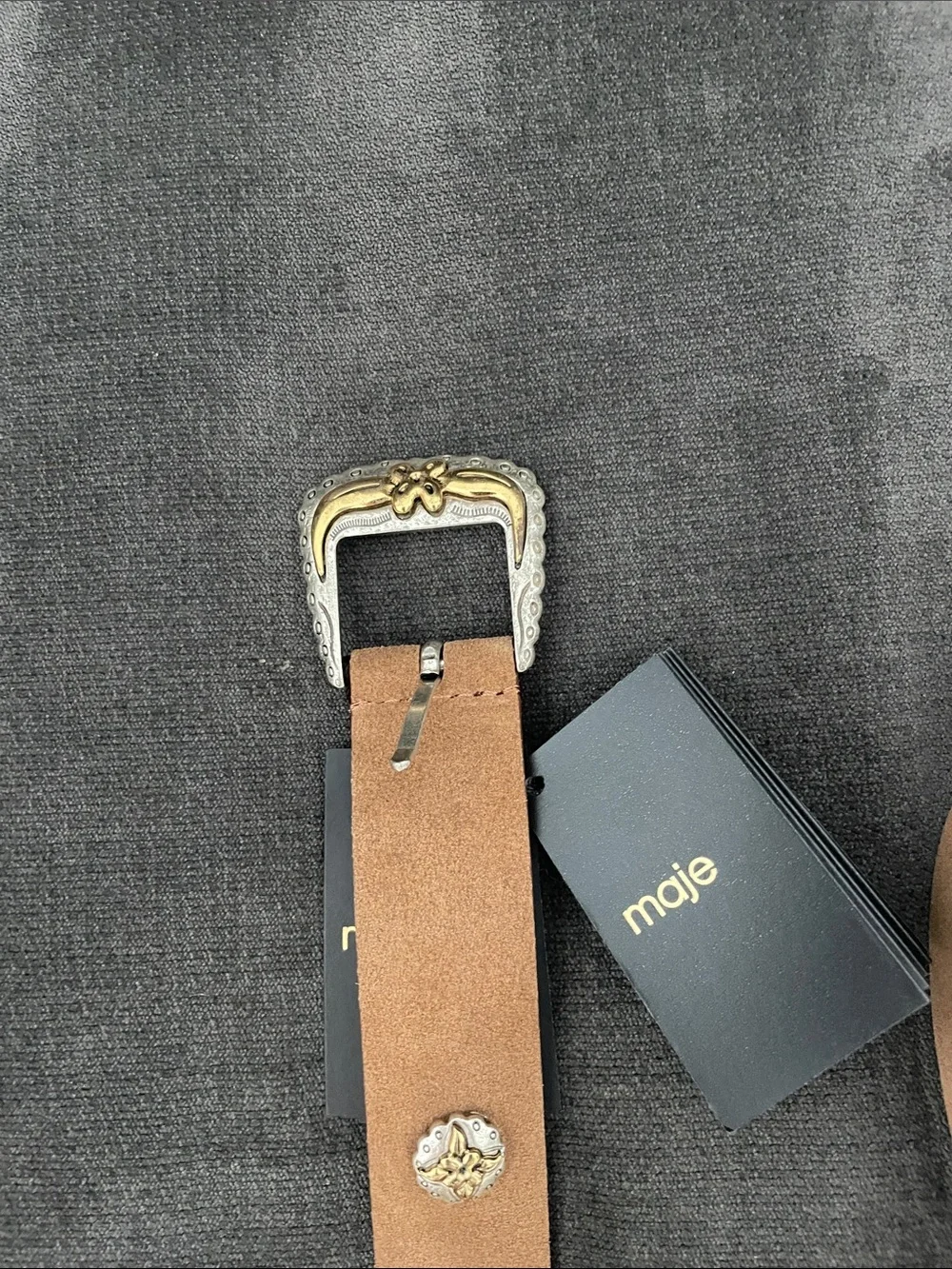 Maje Tan Suede Belt with Gold Conchos